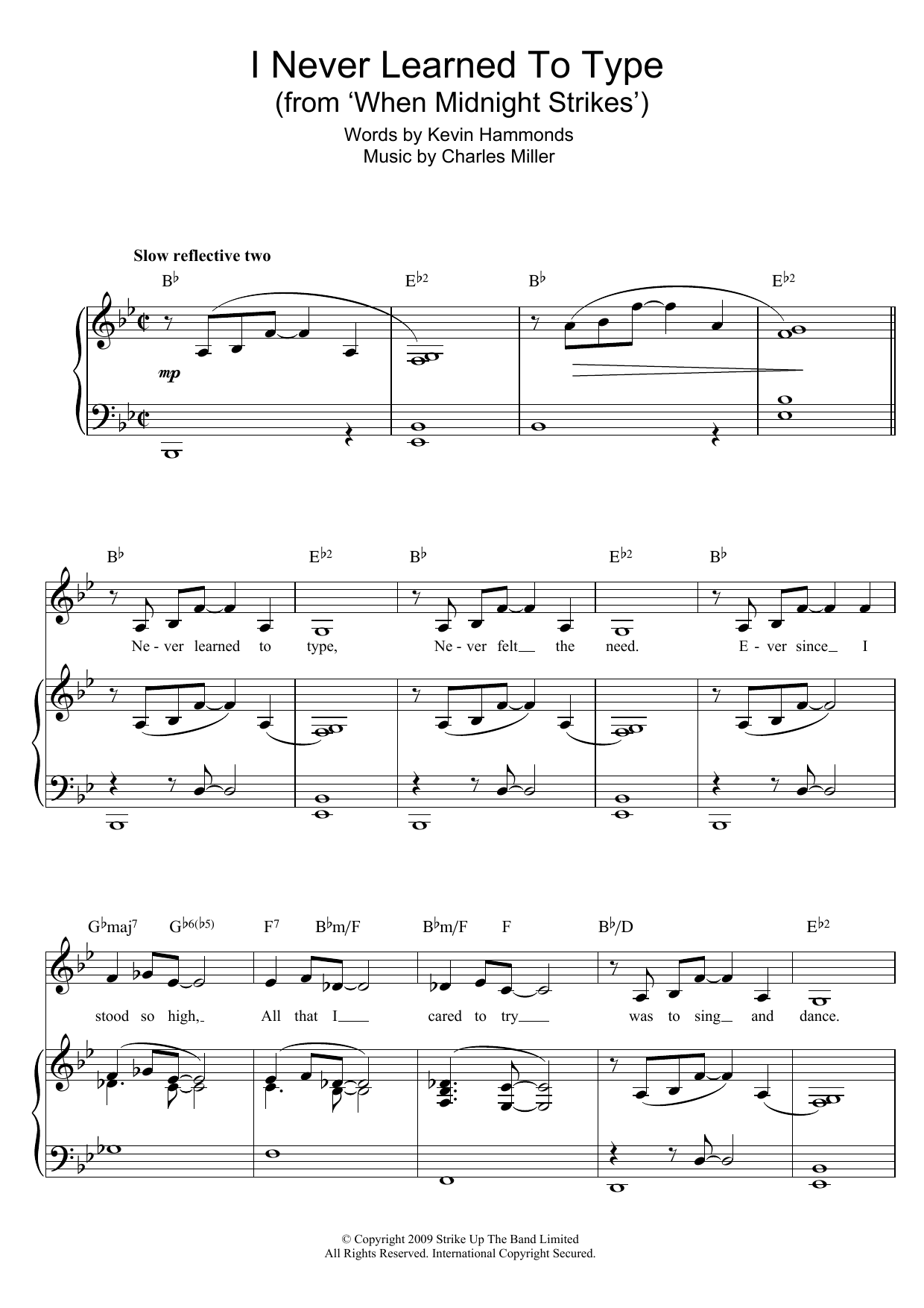 Charles Miller & Kevin Hammonds I Never Learned To Type (from When Midnight Strikes) sheet music, chords, lyrics - Printable PDF for Piano & Vocal