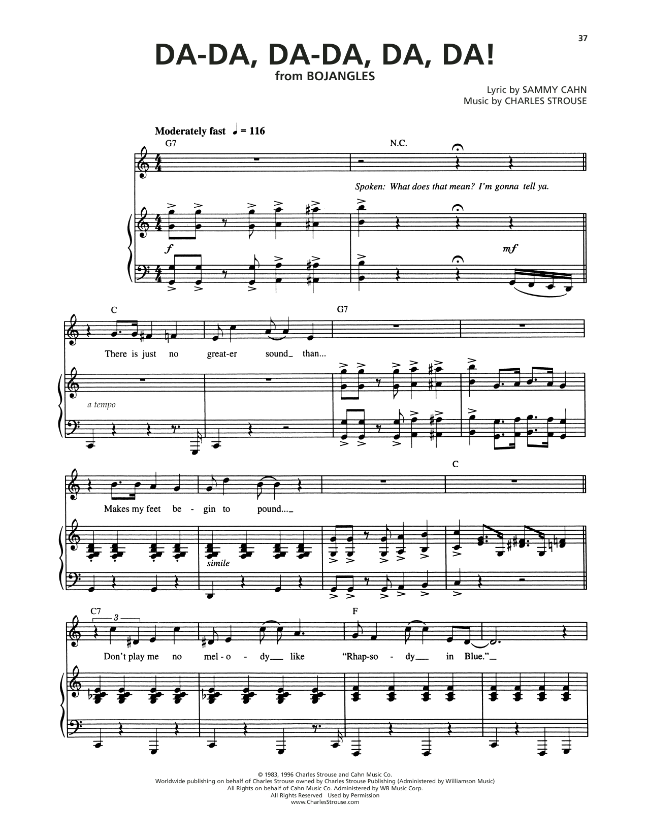 Charles Strouse Da-Da, Da-Da, Da, Da! (from Bojangles) sheet music, chords, lyrics - Printable PDF for Piano & Vocal