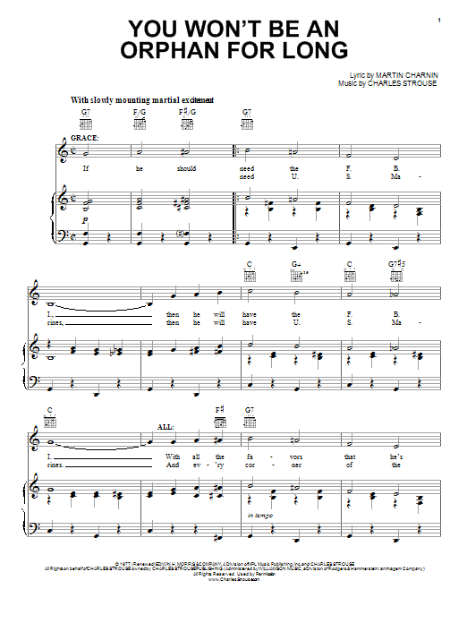 Charles Strouse You Won't Be An Orphan For Long sheet music, chords, lyrics - Printable PDF for Piano, Vocal & Guitar (Right-Hand Melody)