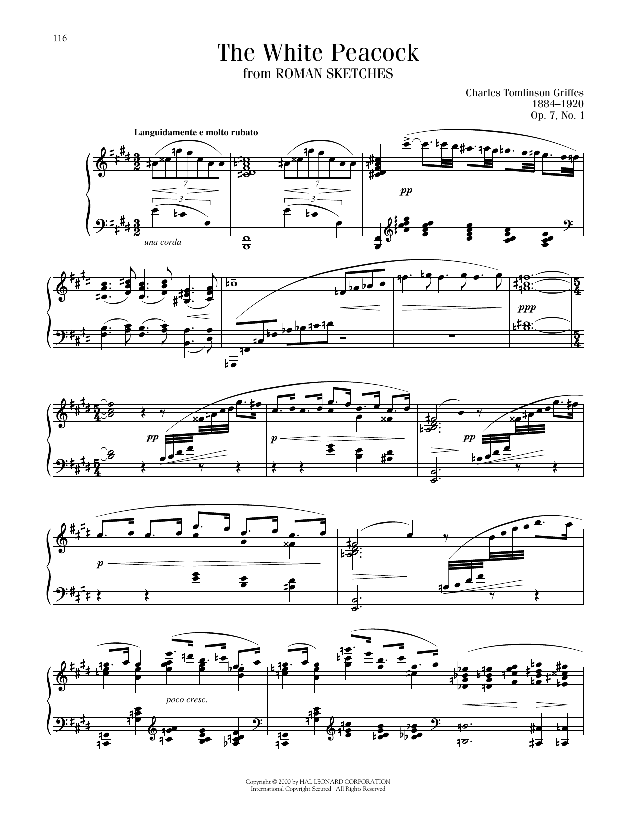 Charles T. Griffes The White Peacock, Op. 7, No. 1 sheet music, chords, lyrics - Printable PDF for Piano Solo