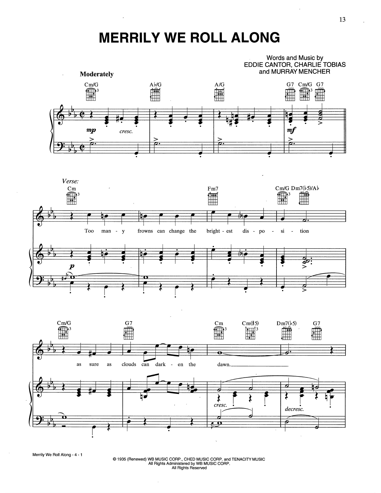 Charles Tobias, Eddie Cantor & Murray Mencher Merrily We Roll Along sheet music, chords, lyrics - Printable PDF for Piano, Vocal & Guitar Chords (Right-Hand Melody)
