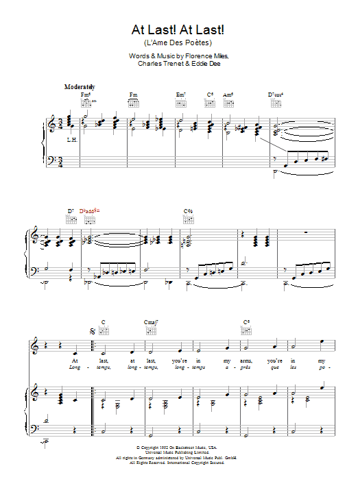 Charles Trenet At Last! At Last! (L'Ame Des Poetes) sheet music, chords, lyrics - Printable PDF for Piano, Vocal & Guitar (Right-Hand Melody)
