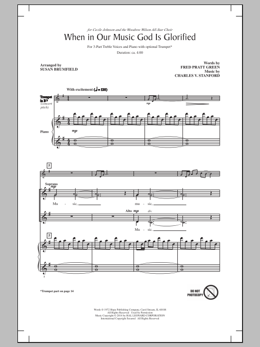 Susan Brumfield When In Our Music God Is Glorified sheet music, chords, lyrics - Printable PDF for 3-Part Treble