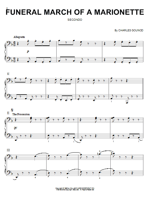 Learn to play Charles Gounod Funeral March Of A Marionette sheet music for Easy Piano in minutes. Charles Gounod Funeral March Of A Marionette sheet music preview music notes and score for Easy Piano including 2 page(s)