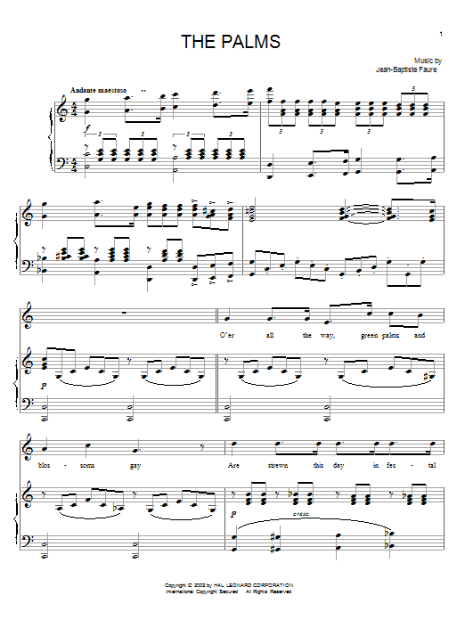 Learn to play Charles H. Gabriel The Palms (Les Rameaux) sheet music for Piano, Vocal & Guitar (Right-Hand Melody) in minutes. Charles H. Gabriel The Palms (Les Rameaux) sheet music notes and chords