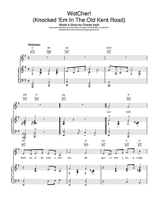 Learn to play Charles Ingle Wotcher! (Knocked 'Em In The Old Kent Road) sheet music for Piano, Vocal & Guitar (Right-Hand Melody) in minutes. Charles Ingle Wotcher! (Knocked 'Em In The Old Kent Road) sheet music notes and chords