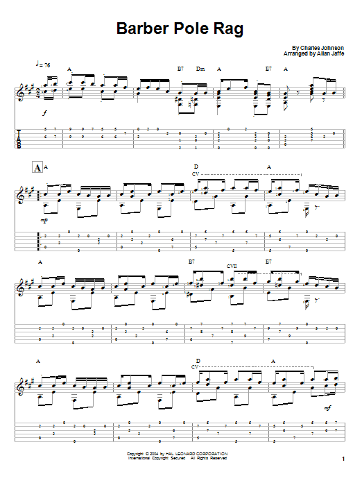 Learn to play Charles Johnson Barber Pole Rag sheet music for Guitar Tab in minutes. Charles Johnson Barber Pole Rag sheet music preview music notes and score for Guitar Tab including 6 page(s)