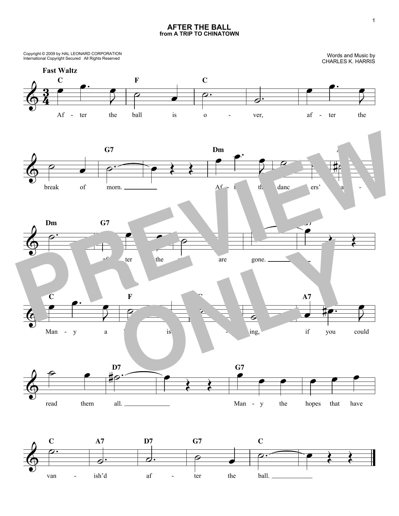 Charles K. Harris After The Ball sheet music preview music notes and score for E-Z Play Today including 2 page(s)