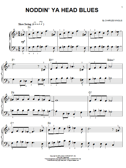 Learn to play Charles Mingus Noddin' Ya Head Blues sheet music for Easy Piano in minutes. Charles Mingus Noddin' Ya Head Blues sheet music notes and chords