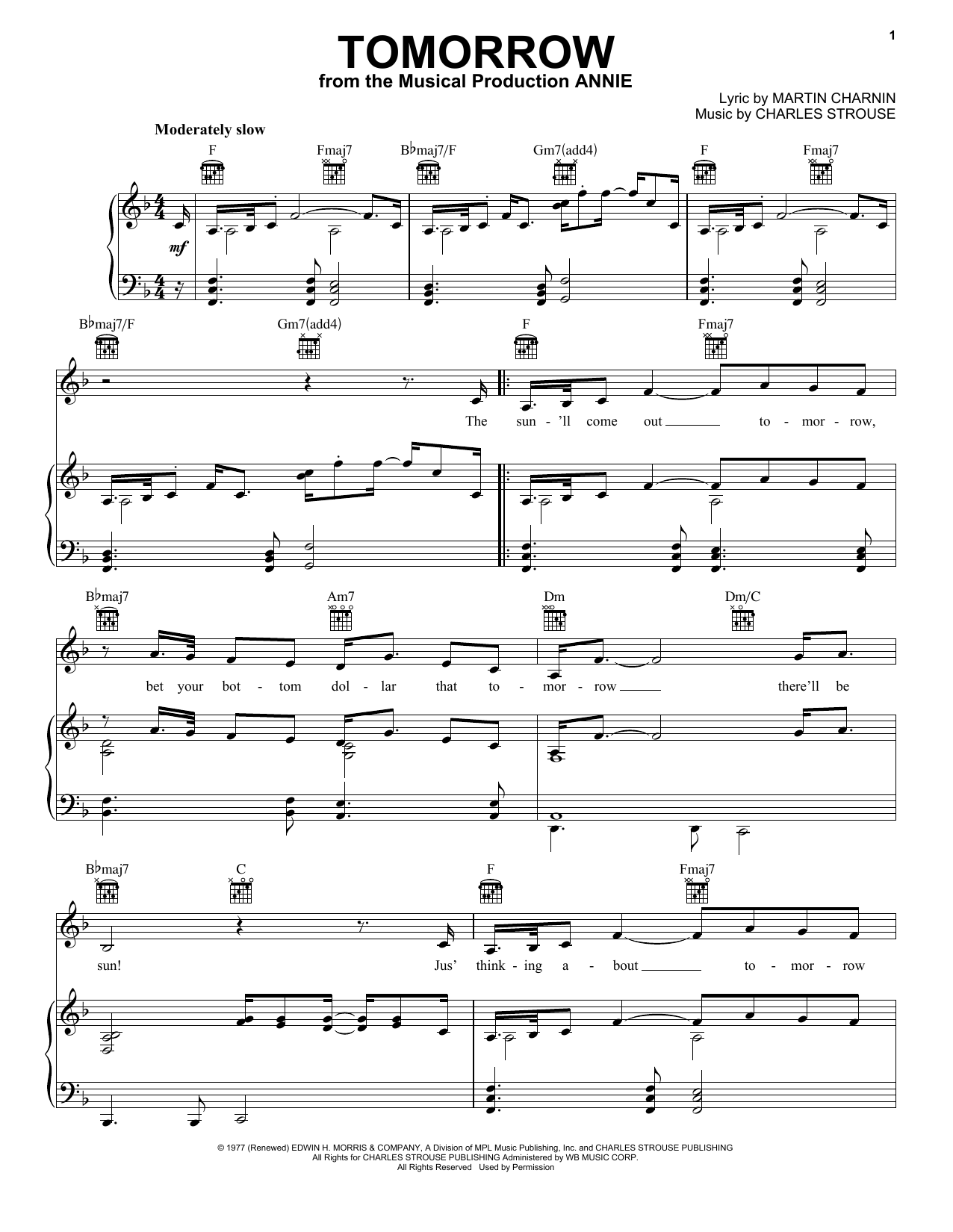 Learn to play Charles Strouse Tomorrow (from Annie) sheet music for Piano in minutes. Charles Strouse Tomorrow (from Annie) sheet music notes and chords
