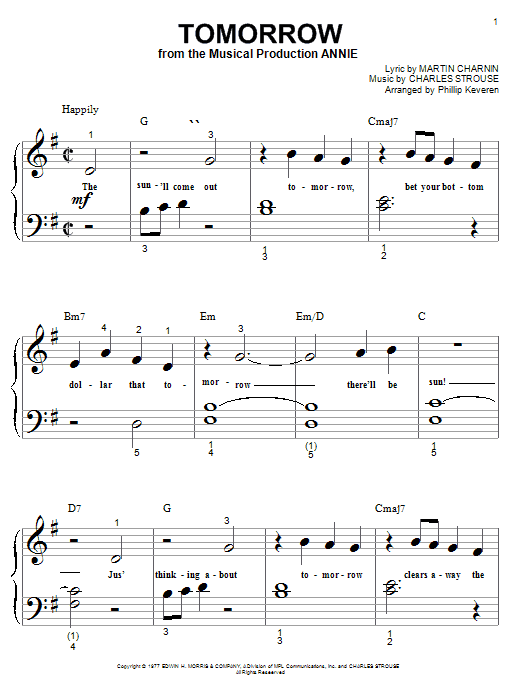 Learn to play Charles Strouse Tomorrow (from Annie) sheet music for Piano (Big Notes) in minutes. Charles Strouse Tomorrow (from Annie) sheet music notes and chords
