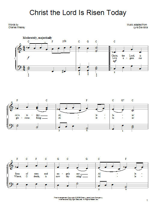 Learn to play Charles Wesley Christ The Lord Is Risen Today sheet music for Piano, Vocal & Guitar (Right-Hand Melody) in minutes. Charles Wesley Christ The Lord Is Risen Today sheet music preview music notes and score for Piano, Vocal & Guitar (Right-Hand Melody) including 2 page(s)
