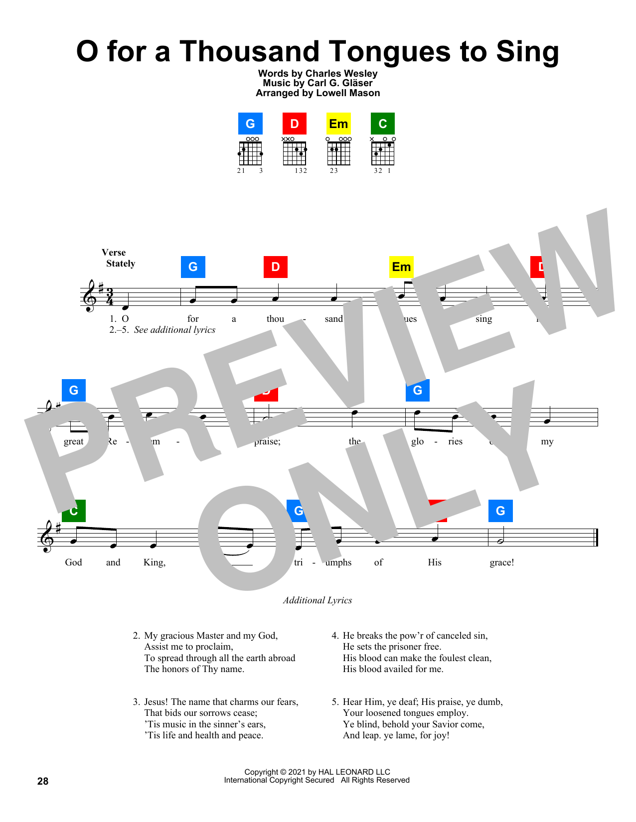 Learn to play Charles Wesley O For A Thousand Tongues To Sing sheet music for SATB Choir in minutes. Charles Wesley O For A Thousand Tongues To Sing sheet music preview music notes and score for SATB Choir including 10 page(s)