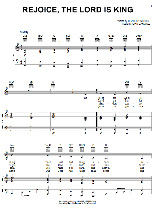 Learn to play Charles Wesley Rejoice, The Lord Is King sheet music for Easy Piano in minutes. Charles Wesley Rejoice, The Lord Is King sheet music notes and chords
