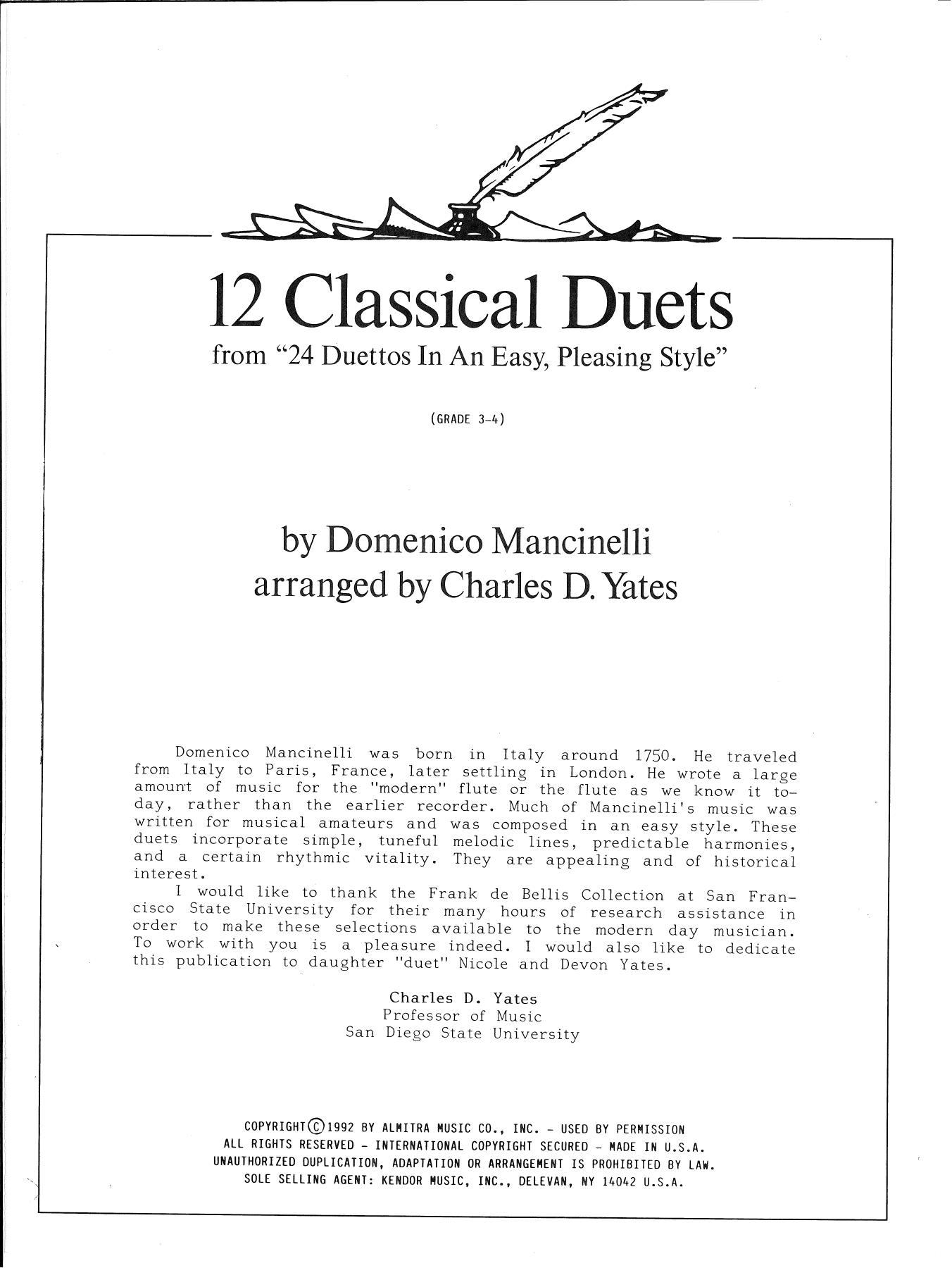 Charles Yates 12 Classical Duets (from 24 Duettos In An Easy, Pleasing Style) sheet music preview music notes and score for Woodwind Ensemble including 24 page(s)