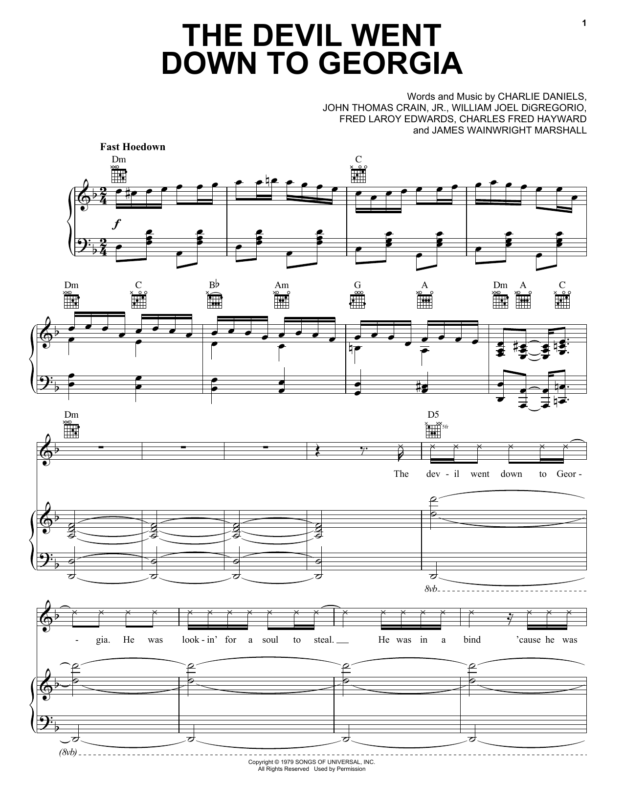 Charlie Daniels Band The Devil Went Down To Georgia sheet music preview music notes and score for E-Z Play Today including 10 page(s)