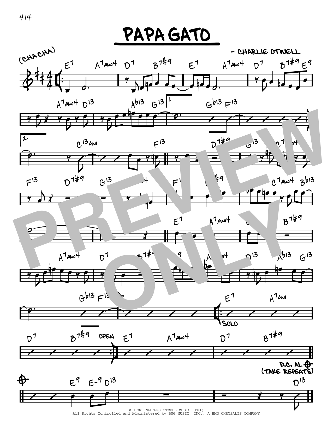 Learn to play Charlie Otwell Papa Gato sheet music for Real Book – Melody & Chords in minutes. Charlie Otwell Papa Gato sheet music preview music notes and score for Real Book – Melody & Chords including 1 page(s)