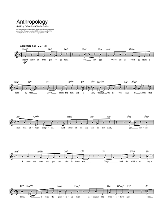 Charlie Parker Anthropology sheet music preview music notes and score for Piano including 2 page(s)