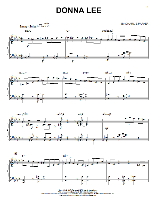 Learn to play Charlie Parker Donna Lee sheet music for Piano in minutes. Charlie Parker Donna Lee sheet music notes and chords