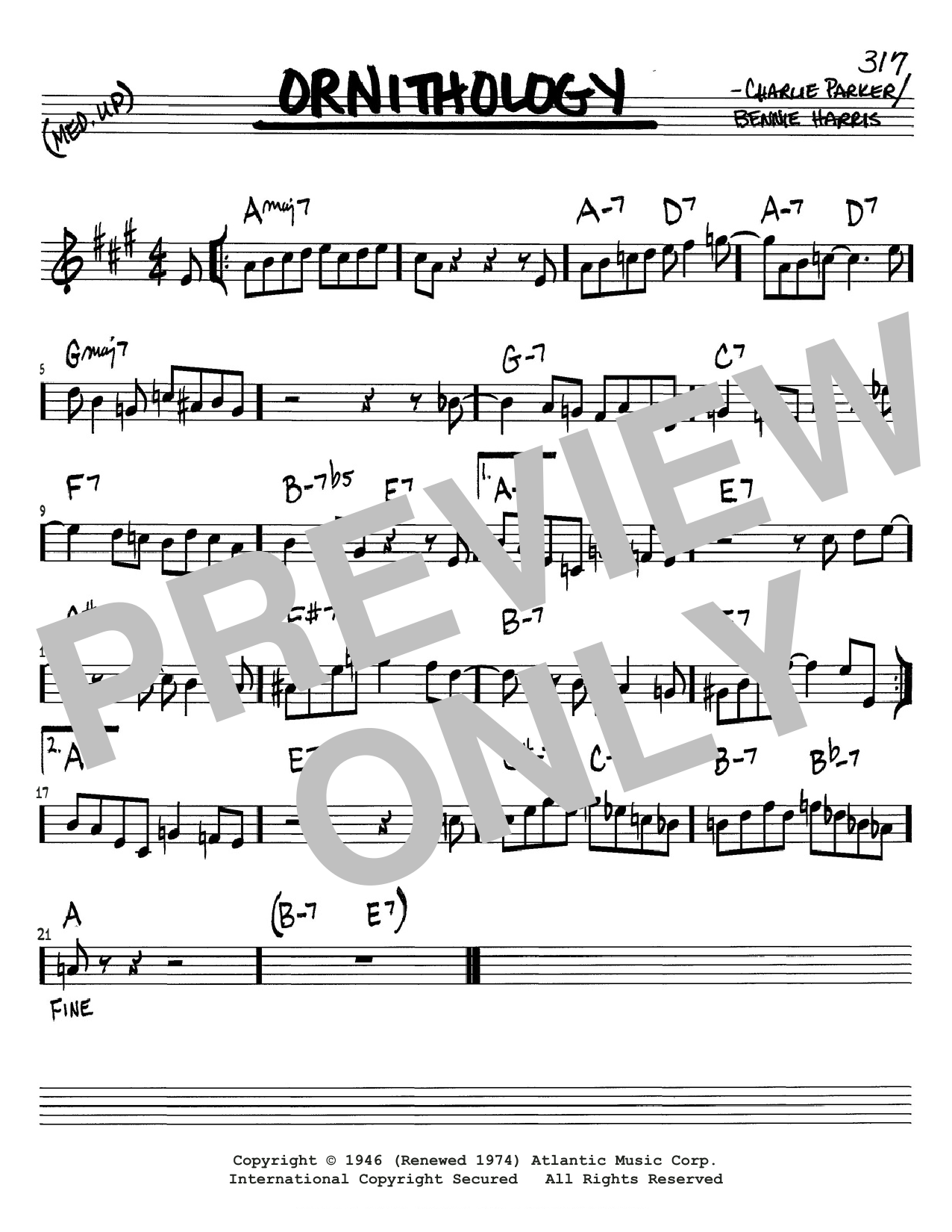 Learn to play Charlie Parker Ornithology sheet music for Real Book – Melody & Chords – Bb Instruments in minutes. Charlie Parker Ornithology sheet music notes and chords