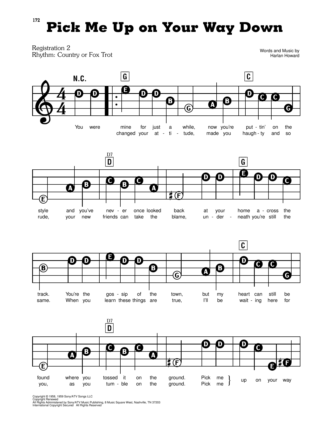 Download or print Howard Harlan Pick Me Up On Your Way Down Sheet Music Printable PDF 1-page score for Pop / arranged Chord Buddy SKU: 166031.