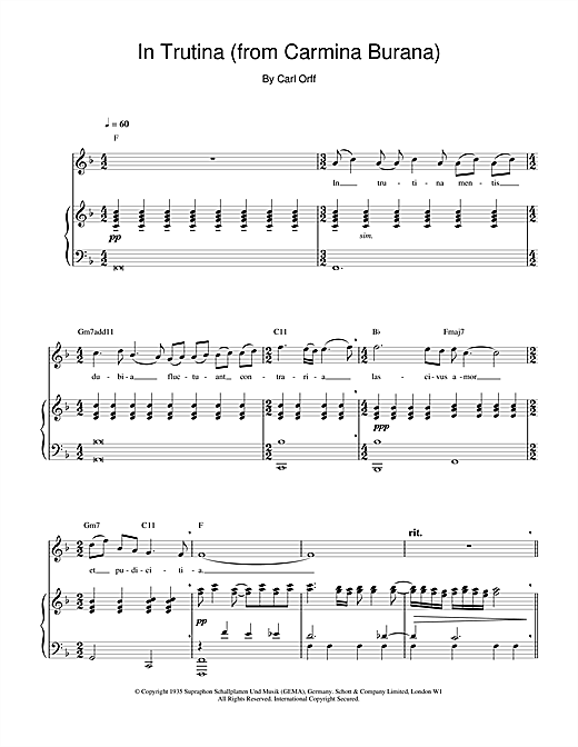 Learn to play Charlotte Church In Trutina (from Carmina Burana) sheet music for Piano, Vocal & Guitar in minutes. Charlotte Church In Trutina (from Carmina Burana) sheet music notes and chords