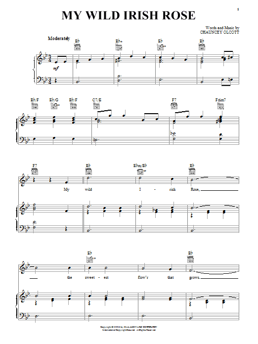 Learn to play Chauncey Olcott My Wild Irish Rose sheet music for Easy Piano in minutes. Chauncey Olcott My Wild Irish Rose sheet music preview music notes and score for Easy Piano including 2 page(s)