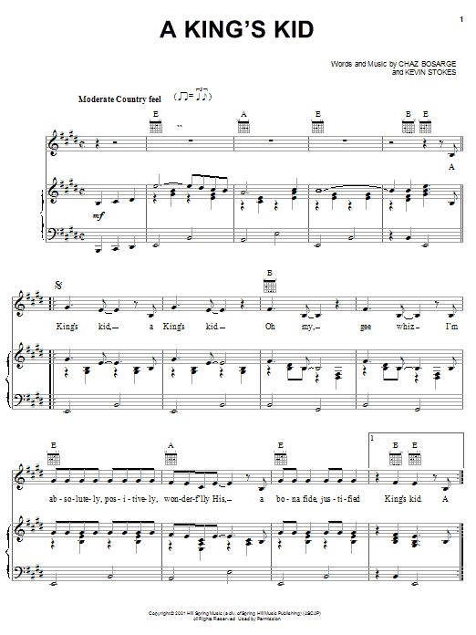 Learn to play Chaz Bosarge A King's Kid sheet music for Piano, Vocal & Guitar (Right-Hand Melody) in minutes. Chaz Bosarge A King's Kid sheet music preview music notes and score for Piano, Vocal & Guitar (Right-Hand Melody) including 3 page(s)