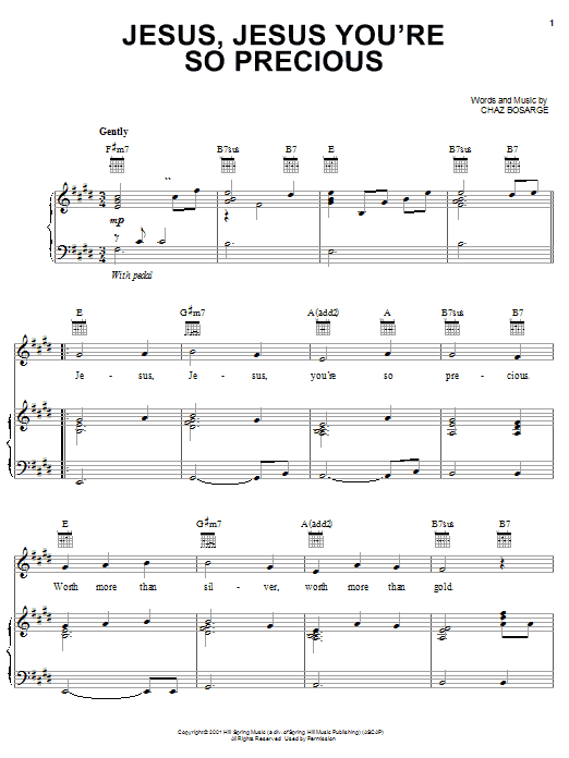 Learn to play Chaz Bosarge Jesus, Jesus You're So Precious sheet music for Piano, Vocal & Guitar (Right-Hand Melody) in minutes. Chaz Bosarge Jesus, Jesus You're So Precious sheet music preview music notes and score for Piano, Vocal & Guitar (Right-Hand Melody) including 3 page(s)
