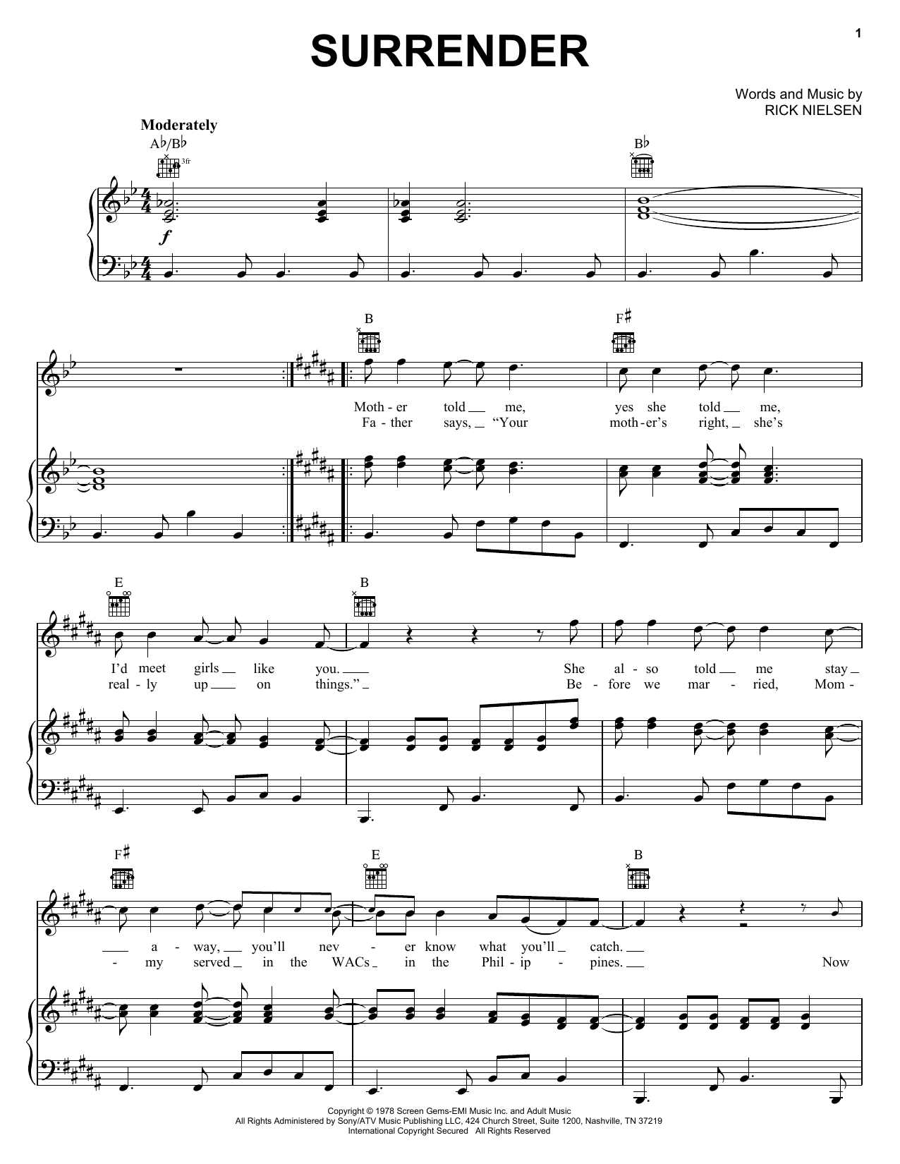 Learn to play Cheap Trick Surrender sheet music for Lyrics & Piano Chords in minutes. Cheap Trick Surrender sheet music preview music notes and score for Lyrics & Piano Chords including 4 page(s)