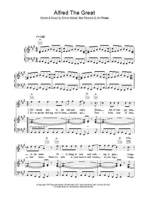 Learn to play Cherry Ghost Alfred The Great sheet music for Piano, Vocal & Guitar in minutes. Cherry Ghost Alfred The Great sheet music preview music notes and score for Piano, Vocal & Guitar including 6 page(s)