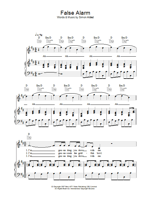 Learn to play Cherry Ghost False Alarm sheet music for Piano, Vocal & Guitar in minutes. Cherry Ghost False Alarm sheet music preview music notes and score for Piano, Vocal & Guitar including 4 page(s)