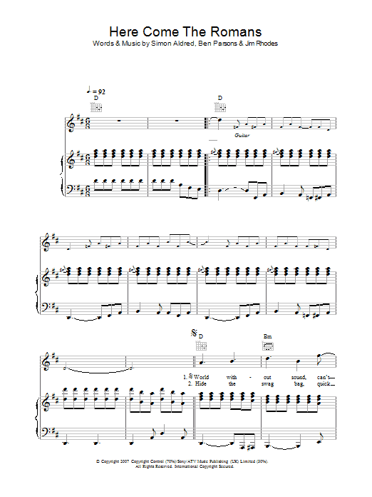 Learn to play Cherry Ghost Here Come The Romans sheet music for Piano, Vocal & Guitar in minutes. Cherry Ghost Here Come The Romans sheet music preview music notes and score for Piano, Vocal & Guitar including 6 page(s)