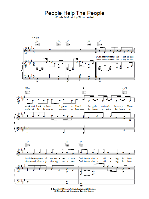 Learn to play Cherry Ghost People Help The People sheet music for Piano, Vocal & Guitar in minutes. Cherry Ghost People Help The People sheet music preview music notes and score for Piano, Vocal & Guitar including 4 page(s)