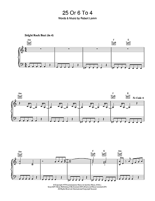 Learn to play Chicago 25 Or 6 To 4 sheet music for E-Z Play Today in minutes. Chicago 25 Or 6 To 4 sheet music preview music notes and score for E-Z Play Today including 3 page(s)