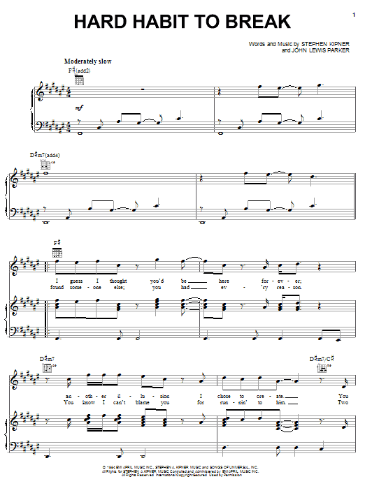 Learn to play Chicago Hard Habit To Break sheet music for Piano, Vocal & Guitar (Right-Hand Melody) in minutes. Chicago Hard Habit To Break sheet music notes and chords