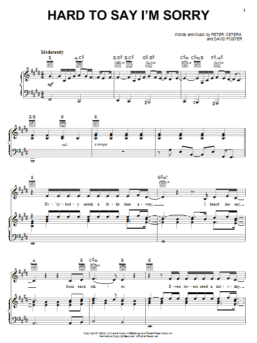 Learn to play Chicago Hard To Say I'm Sorry sheet music for Piano, Vocal & Guitar (Right-Hand Melody) in minutes. Chicago Hard To Say I'm Sorry sheet music notes and chords