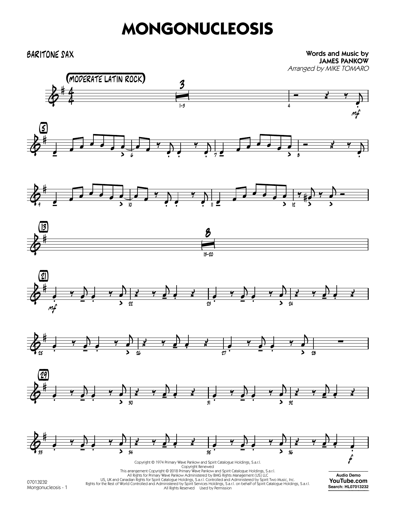 Chicago Mongonucleosis (arr. Mike Tomaro) - Baritone Sax sheet music preview music notes and score for Jazz Ensemble including 3 page(s)