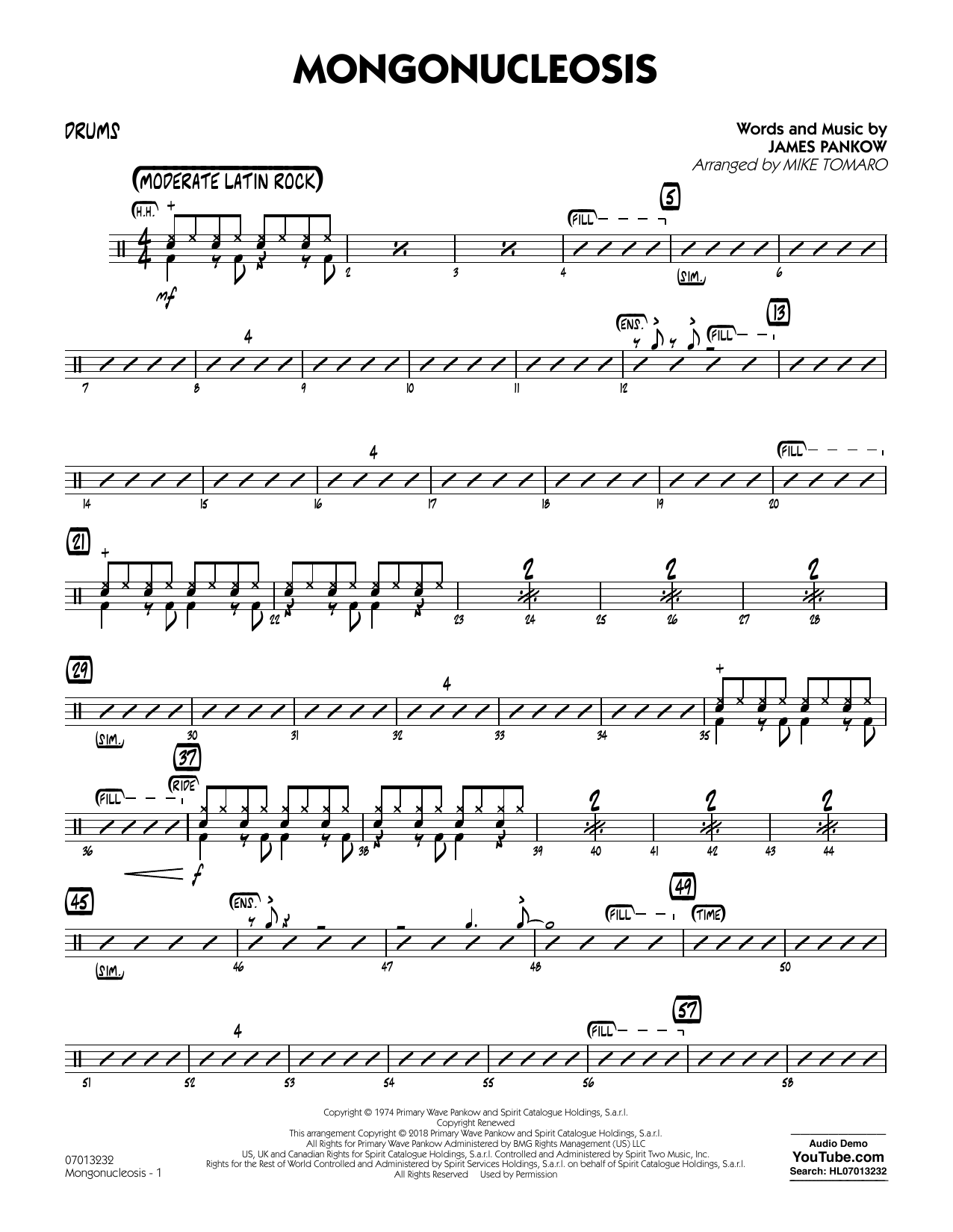 Chicago Mongonucleosis (arr. Mike Tomaro) - Drums sheet music preview music notes and score for Jazz Ensemble including 2 page(s)