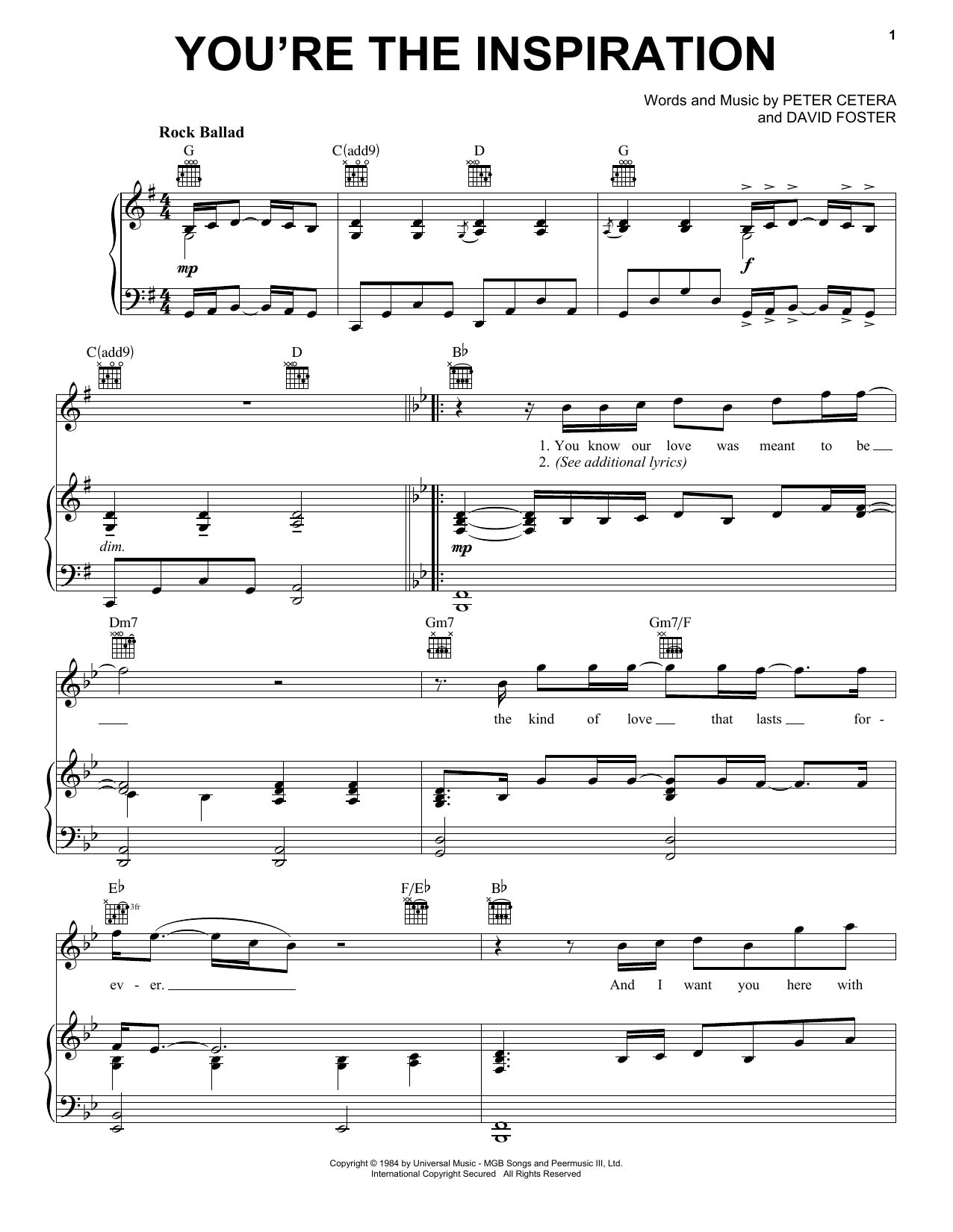 Learn to play Chicago You're The Inspiration sheet music for Piano, Vocal & Guitar (Right-Hand Melody) in minutes. Chicago You're The Inspiration sheet music notes and chords