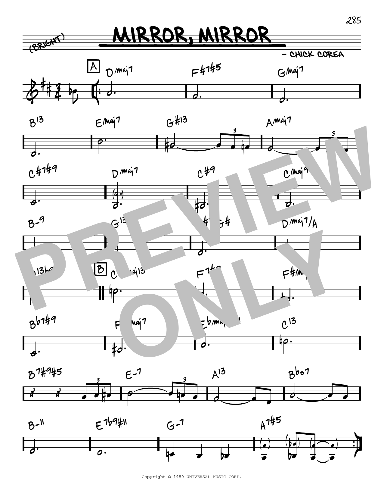 Chick Corea Mirror, Mirror sheet music, chords, lyrics - Printable PDF for Piano Transcription