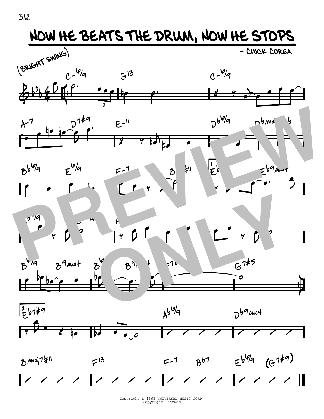 Chick Corea Now He Beats The Drum, Now He Stops sheet music, chords, lyrics - Printable PDF for Real Book – Melody & Chords