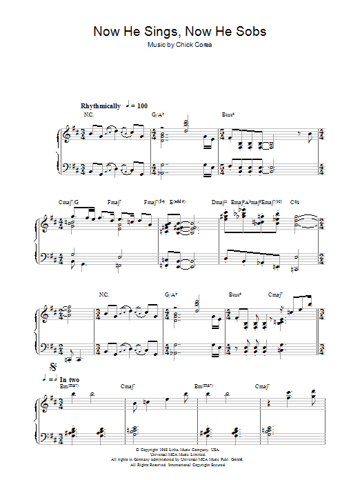 Chick Corea Now He Sings, Now He Sobs sheet music, chords, lyrics - Printable PDF for Piano