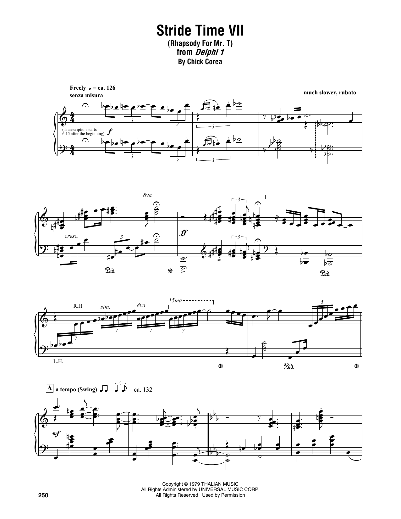 Chick Corea Stride Time VII (Rhapsody For Mr. T) sheet music, chords, lyrics - Printable PDF for Piano Transcription
