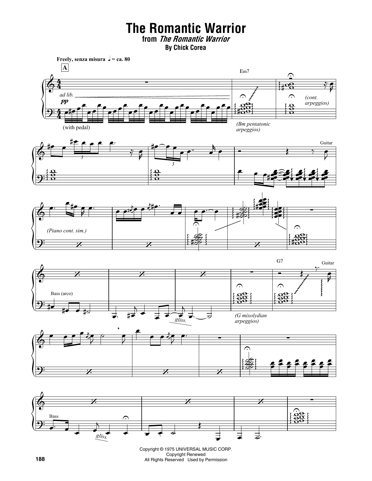 Chick Corea The Romantic Warrior sheet music, chords, lyrics - Printable PDF for Piano Transcription