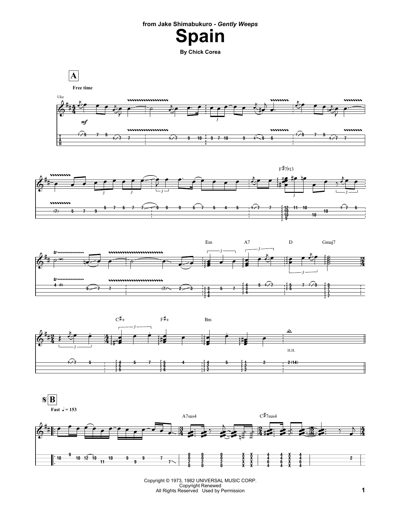 Learn to play Chick Corea Spain sheet music for Real Book – Melody & Chords in minutes. Chick Corea Spain sheet music preview music notes and score for Real Book – Melody & Chords including 1 page(s)
