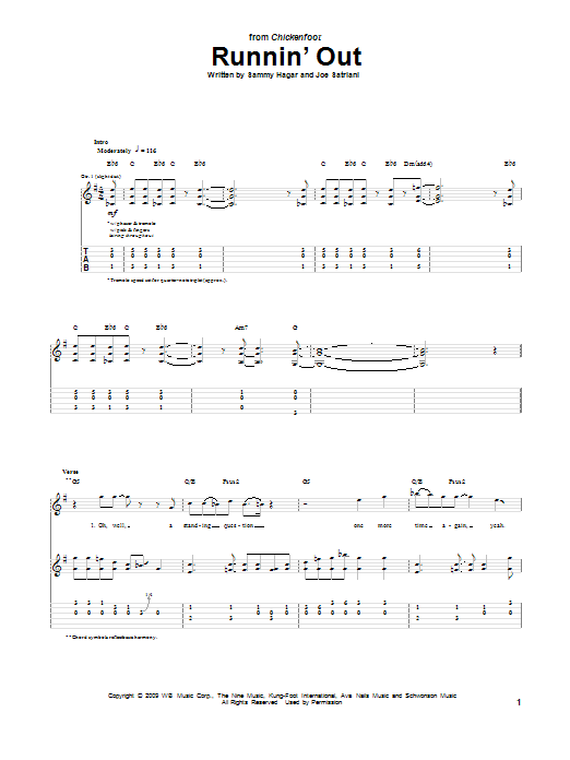 Learn to play Chickenfoot Runnin' Out sheet music for Guitar Tab in minutes. Chickenfoot Runnin' Out sheet music preview music notes and score for Guitar Tab including 9 page(s)