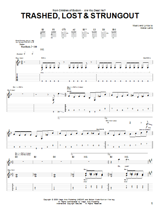 Children Of Bodom Trashed, Lost & Strungout sheet music, chords, lyrics - Printable PDF for Guitar Tab