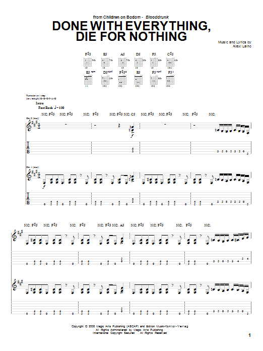 Learn to play Children Of Bodom Done With Everything, Die For Nothing sheet music for Guitar Tab in minutes. Children Of Bodom Done With Everything, Die For Nothing sheet music preview music notes and score for Guitar Tab including 16 page(s)