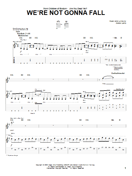 Learn to play Children Of Bodom We're Not Gonna Fall sheet music for Guitar Tab in minutes. Children Of Bodom We're Not Gonna Fall sheet music preview music notes and score for Guitar Tab including 13 page(s)